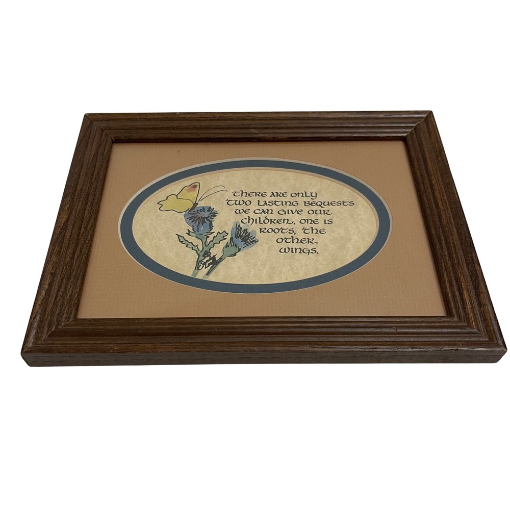Sandy Lord Framed Calligraphy Art Roots and Wings Butterfly Thistle Cottagecore